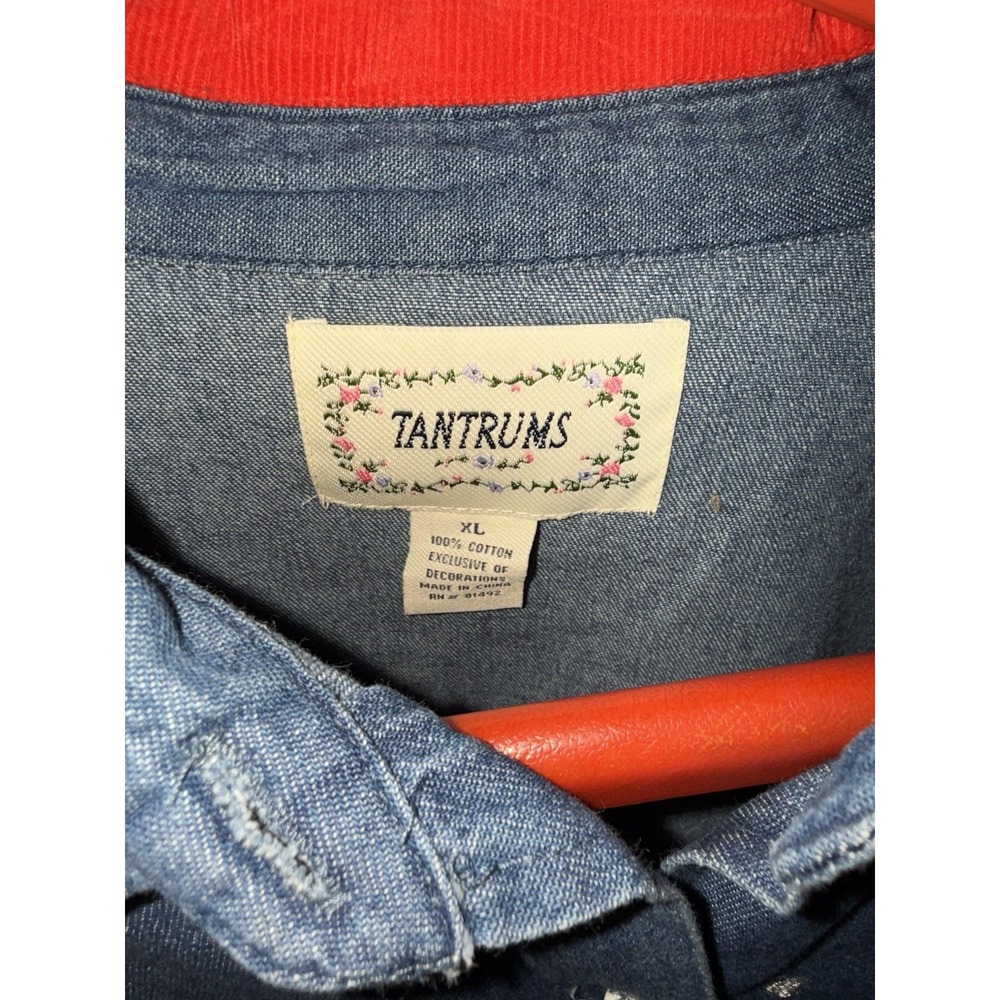 Vintage Tantrums Jean Jacket Women XL Embroidered Christmas Snowman Granny - Picture 3 of 6